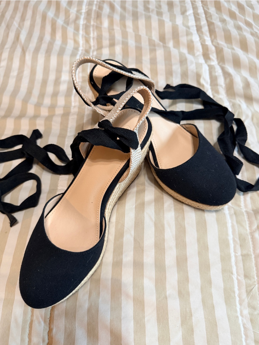 Black Espadrille Lace-Up Flats